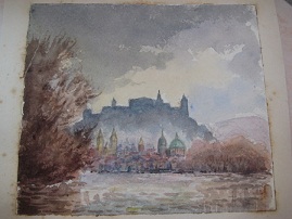 watercolour "Salzburg, Austria from the Salzach" dd. by the artist 9.1.20