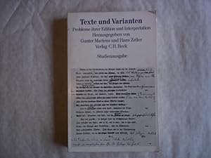 Seller image for Texte Und Varianten. Probleme Ihrer Edition Und Interpretation. for sale by Carmarthenshire Rare Books
