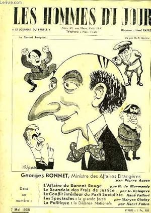 Seller image for Les Hommes du Jour : Georges BONNET, ministre des affaires trangres, par Auzon et illustr par Gassier - L'Affaire du Bonnet Rouge - Le Scandale des frais de justice - Le Conflit intrieur du Parti socialiste . for sale by Le-Livre