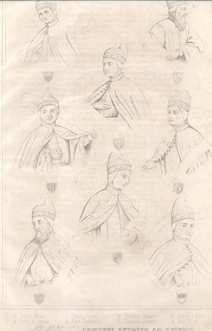 Bild des Verkufers fr Incisione (n4) di Antonio Nani (Alano, 1803-1870) raffigurante i ritratti di otto Dogi veneziani, tratta dall'opera "Storia dei Dogi di Venezia ." di E.Cicogna, G.Veludo, F.Caffi, G.Casoni e G.Moschini. 1863-1864. zum Verkauf von studio bibliografico pera s.a.s.