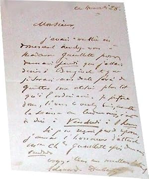 Lettre autographe d' Edouard DUBUFE au sujet d'un rendez-vous avec Mme GUEULETTE charles.