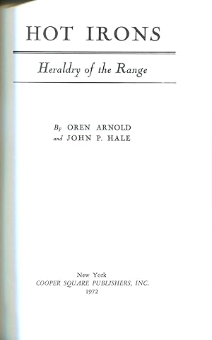 Imagen del vendedor de Hot Irons; Heraldry of the Range a la venta por Gadzooks! Books!
