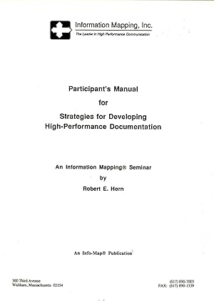 Immagine del venditore per Participant's Manual for Strategies for Developing High-Performance Documentation: An Information Mapping Seminar venduto da Masalai Press