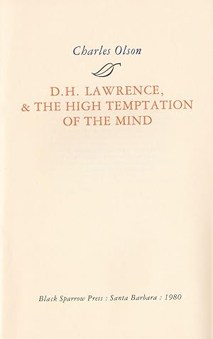 Seller image for D. H. LAWRENCE, & THE HIGH TEMPTATION OF THE MIND for sale by Blue Mountain Books & Manuscripts, Ltd.