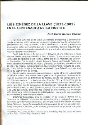LUIS JIMENEZ DE LA LLAVE (1823-1905) EN EL CENTENARIO DE SU MUERTE.