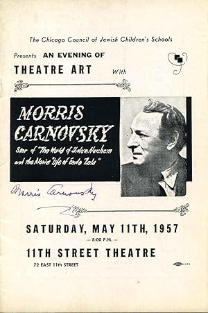 Stagebill (Program) signed by Morris Carnovsky (1897-1992). Star of "The World of Sholmm Aleichem...