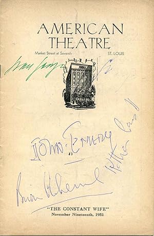 Image du vendeur pour Signed American Theatre Stagebill (Program); "The Constant Wife." mis en vente par Kurt Gippert Bookseller (ABAA)