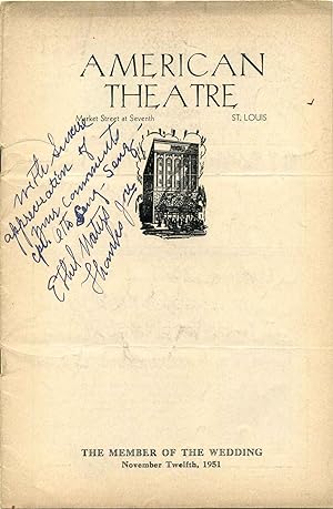 Stagebill (Program) signed by Ethel Waters (1896-1977) for a performance of "The Member of the We...