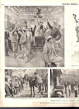 Bild des Verkufers fr PRINT: "Roosevelt's Rough Riders Capture New York".double Page of photos from Leslie's Weekly Newspaper, October 18, 1898 zum Verkauf von Dorley House Books, Inc.