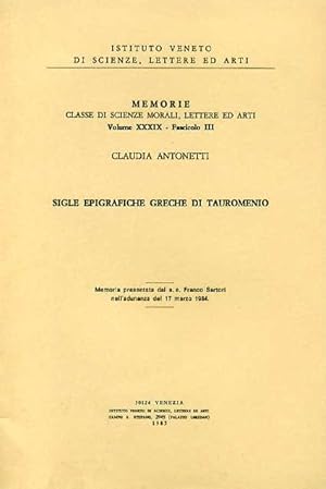 Bild des Verkufers fr Sigle epigrafiche greche di Tauromenio. zum Verkauf von FIRENZELIBRI SRL