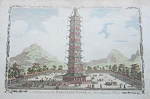 Image du vendeur pour NANKING, CHINA, SHOWING THE PORCELAIN TOWER - a Fine Antique Hand Coloured Copper Engraving Printed C1790 mis en vente par K Books Ltd ABA ILAB