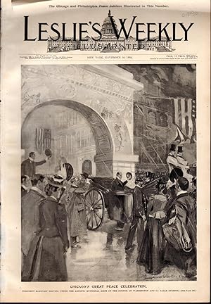 Bild des Verkufers fr PRINT: "Chicago's Great Peace Celebrations". .engraving from Leslie's Weekly Newspaper, November 10, 1898 zum Verkauf von Dorley House Books, Inc.