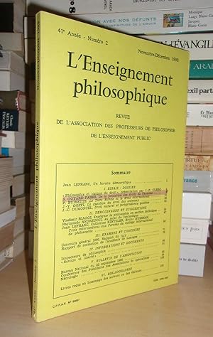 Seller image for L'ENSEIGNEMENT PHILOSOPHIQUE N2: 41e Anne. Nov.-Dc.1990 for sale by Planet's books