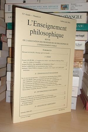 Seller image for L'ENSEIGNEMENT PHILOSOPHIQUE N6: 51e Anne. Juil.-Aout 2001 for sale by Planet's books