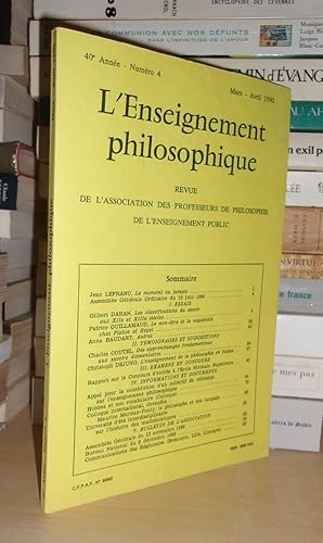 Seller image for L'ENSEIGNEMENT PHILOSOPHIQUE N4: 40e Anne. Mars-Avril 1990 for sale by Planet's books