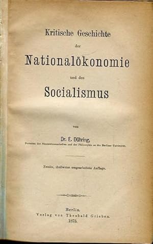 Immagine del venditore per Kritische Geschichte der Nationalkonomie und des Socialismus. venduto da Antiquariat am Flughafen