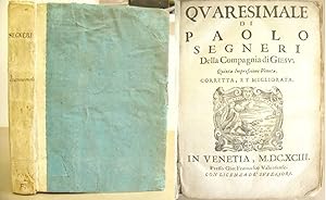 Seller image for Quaresimale Di Paolo Segneri Della Compagnia Di Giesu, Corretta, Et Migliorata for sale by Eastleach Books