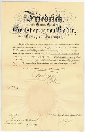 Seller image for Kalligraphische Urkunde mit eh. U. und papiergedecktem Siegel fr den Nationalkonomen Eugen Philippovich (1858-1917). for sale by Antiquariat INLIBRIS Gilhofer Nfg. GmbH