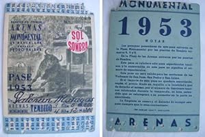 Immagine del venditore per Antigua Invitacin pase - Old Invitation : PLAZA TOROS ARENAS MONUMENTAL. Temporada 1953 - Barcelona venduto da Librera Maestro Gozalbo