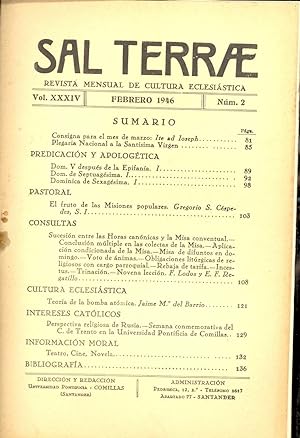 Seller image for TEORIA DE LA BOMBA ATOMICA. SAL TERRAE. REVISTA MENSUAL DE CULTURA ECLESIASTICA. for sale by Libreria 7 Soles