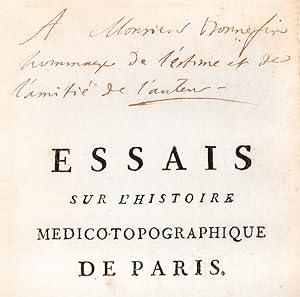 Seller image for Essais sur l'histoire mdico-topographique de Paris, ou lettres  M. d'Aumont, professeur en mdecine  Valence; sur le climat de Paris, sur l'tat de la mdecine; sur le caractre & le traitement des maladies, & particulirement sur la petite vrole et l'inoculation. for sale by Librairie HATCHUEL