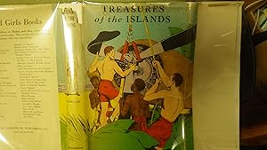 Immagine del venditore per Treasures of the Islands In RARE Color Dustjacket of 3 Boys in Shorts with No Shirts Fixing Airplane Propellar on Island with Natives Helping,Wonder Boys Series, Vintage Illustrated Adventure Novel for Kids and Young Teens venduto da Bluff Park Rare Books