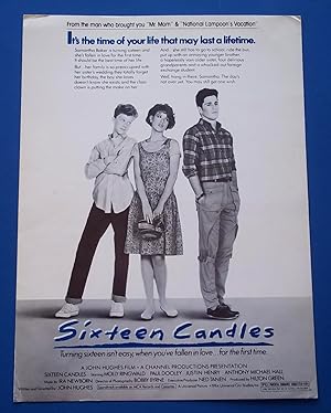 Image du vendeur pour Sixteen Candles (1984) Original Two-Page Advance Press Screening Program Publicity Promotional Film Movie (Starring Molly Ringwald, Paul Dooley, and Justin Henry) mis en vente par Bloomsbury Books