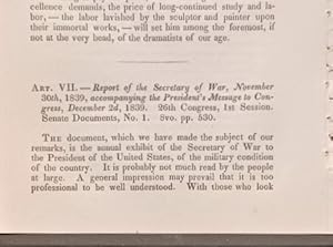 Image du vendeur pour Report Of The Secretary Of War, November 30th, 1839, Accompanying The President's Message To Congress, December 2nd, 1839, 26th Congress, 1st Session, Senate Documents No. 1, Book Review mis en vente par Legacy Books II