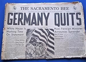 The Sacramento Bee (Monday Evening, May 7, 1945) Front Cover Headline: "GERMANY QUITS: Nazi Forei...