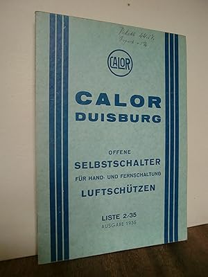 Offene Selbstschalter für Hand- und Fernschaltung Luftschützen Liste 2/35 Ausgabe 1935