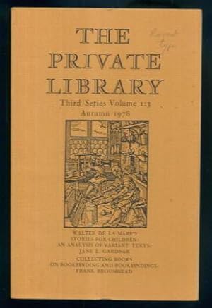Imagen del vendedor de The Private Library: Quarterly Journal of the Private Libraries Association - Third Series Vol.1 No.3 Autumn 1978 a la venta por Lazy Letters Books