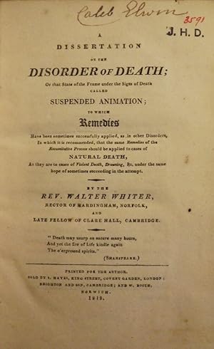 Bild des Verkufers fr A DISSERTATION ON THE DISORDER OF DEATH zum Verkauf von Antic Hay Books