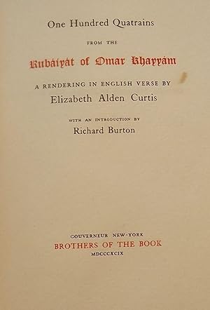 Seller image for ONE HUNDRED QUATRAINS FROM THE RUBAIYAT OF OMAR KHAYYAM for sale by Antic Hay Books