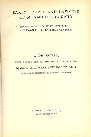 Seller image for EARLY COURTS AND LAWYERS OF MONMOUTH COUNTY BEGINNING AT ITS FIRST for sale by Antic Hay Books