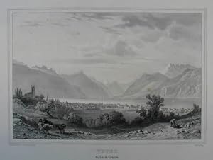 Bild des Verkufers fr Vevey. au Lac de Geneve. Lithographie v. de Frey nach Hohstein u. Bayot. Paris, Veith & Hausner um 1840, 17 x 25 cm zum Verkauf von Antiquariat Johannes Mller