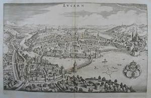 Lucern. Kupferstich v. M. Merian aus "Topographia Helvetiae" Frankfurt 1654 , 21,5 x 35 cm