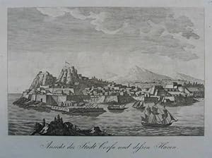 Ansicht der Stadt Corfu und dessen Haven. Anonymer Kupferstich um 12 x 19 cm