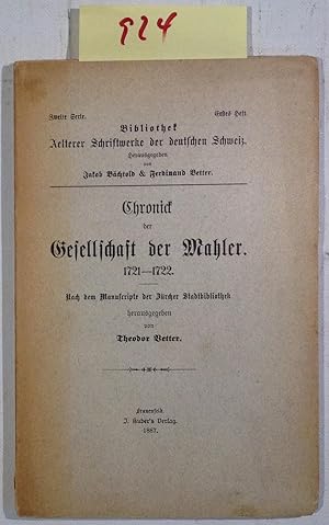 Bild des Verkufers fr Chronick Der Gesellschaft Der Mahler 1721 - 1722 zum Verkauf von Antiquariat Trger