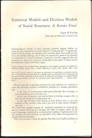 Seller image for Statistical Models and Decision Models of Social Structure: A Kwaio Case for sale by The Book Collector, Inc. ABAA, ILAB
