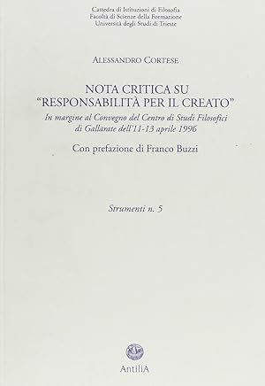 Image du vendeur pour Nota critica su "Responsabilit per il creato" mis en vente par Libro Co. Italia Srl