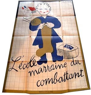 Affiche en couleurs signée Fix-Masseau, representant Une écolière tenant une chaussette de laine ...