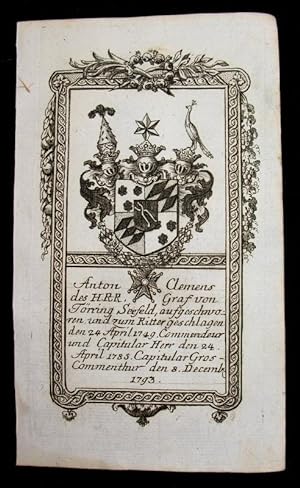 Bild des Verkufers fr Kupferstich-Wappen. Anton Clemens des HRR Graf von Trring Seefeld . zum Verkauf von Antiquariat Thomas Rezek