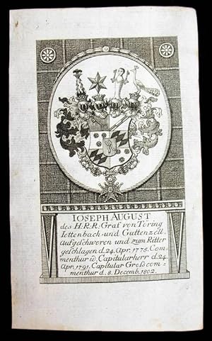 Bild des Verkufers fr Kupferstich-Wappen. Joseph August des HRR Graf von Tring Jettenbach und Guttenzell . zum Verkauf von Antiquariat Thomas Rezek