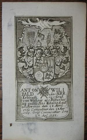Bild des Verkufers fr Kupferstich-Wappen. Anton Wilibald des H. R. R. Erbtruchses Graf von Wolfegg. zum Verkauf von Antiquariat Thomas Rezek