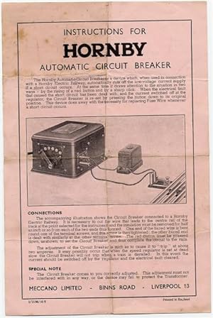 Instructions for Hornby Automatic Circuit Breaker 1/1136/10 5