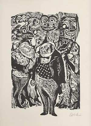 Maskenball. [Signierter Original-Linolschnitt / signed original linocut].