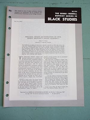 Image du vendeur pour RELIGION: OPIATE OR INSPIRATION OF CIVIL RIGHTS MILITANCY AMONG NEGROES (Bobbs-Merrill Reprint Series in Black Studies: BC-194) mis en vente par Cream Petal Goods