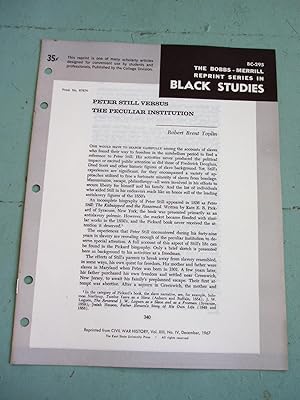 Imagen del vendedor de PETER STILL VERSUS THE PECULIAR INSTITUTION (Bobbs-Merrill Reprint Series in Black Studies: BC-295) a la venta por Cream Petal Goods