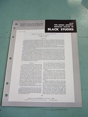 Image du vendeur pour RECENT CHANGES IN NEGRO FERTILITY (Bobbs-Merrill Reprint Series in Black Studies: BC-76) mis en vente par Cream Petal Goods