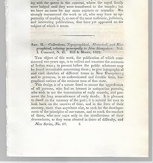 Imagen del vendedor de Collections Topographical, Historical, And Biographical Relating Principally To New Hampshire, Volume I, Concord, Book Review a la venta por Legacy Books II